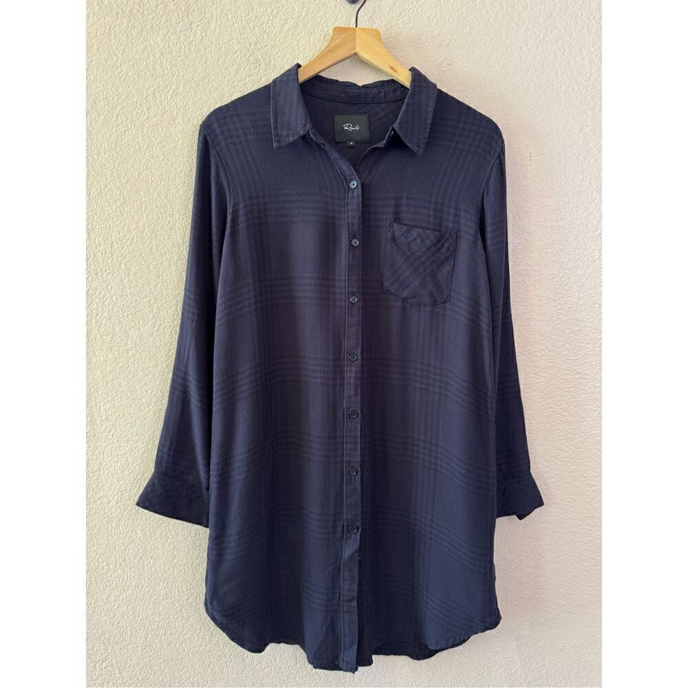 Rails Bianca Dress Women Medium Charcoal Gray Shadow Plaid Button Up Long Sleeve